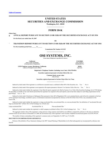 Thumbnail OSI Systems
 10-K Annual Report 