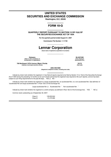 Miniature Lennar 10-Q Rapport trimestriel  