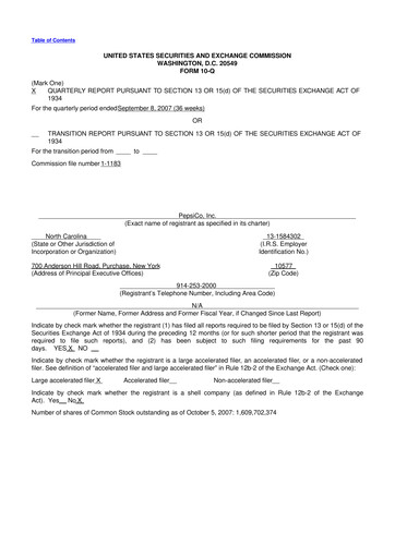 Miniature Pepsico 10-Q Rapport trimestriel  