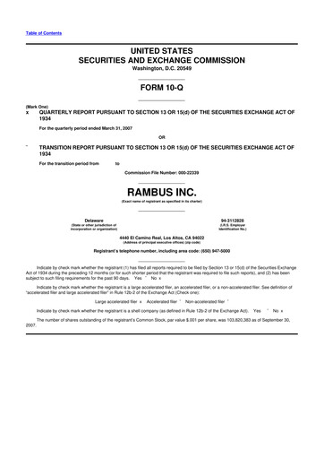 Vorschaubild Rambus 10-Q Quartalsbericht  