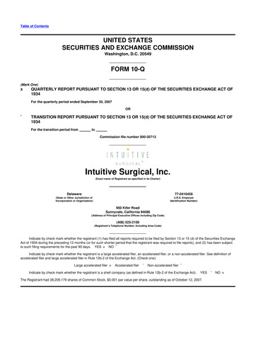 Thumbnail Intuitive Surgical 10-Q Quarterly Report FY 