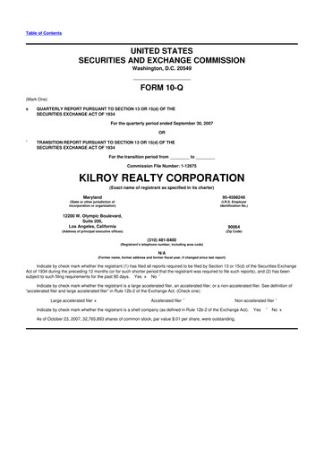 Thumbnail Kilroy Realty 10-Q Quarterly Report FY 
