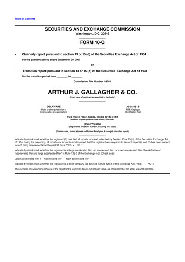 Thumbnail Arthur J. Gallagher & Co.
 10-Q Quarterly Report FY 