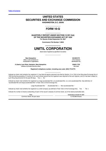 Thumbnail Unitil Corporation
 10-Q Quarterly Report FY 