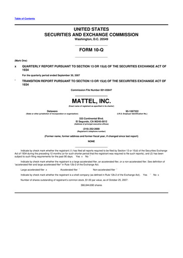 Thumbnail Mattel
 10-Q Quarterly Report FY 