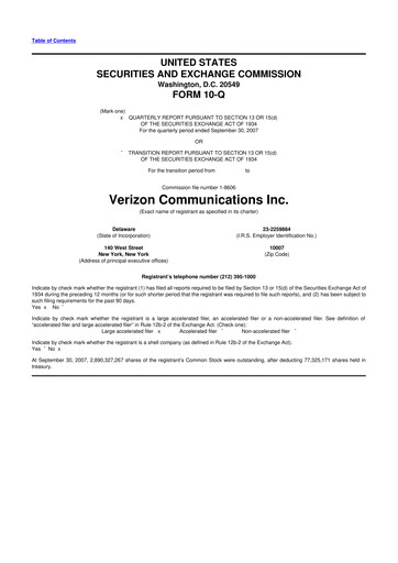 Thumbnail Verizon 10-Q Quarterly Report FY 