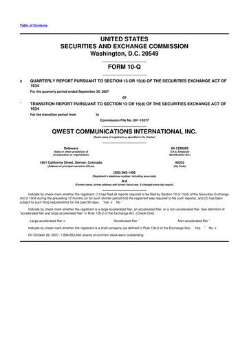Thumbnail Qwest Communications International 10-Q Quarterly Report FY 