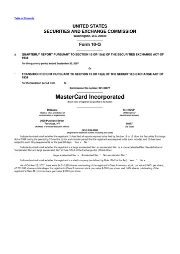 Vorschaubild Mastercard 10-Q Quartalsbericht  