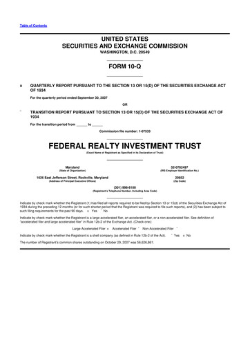 Thumbnail Federal Realty Investment Trust
 10-Q Quarterly Report FY 