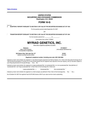 Thumbnail Myriad Genetics 10-Q Quarterly Report FY 