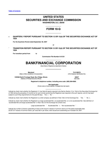 Thumbnail BankFinancial 10-Q Quarterly Report FY 