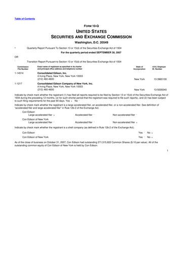 Thumbnail Consolidated Edison 10-Q Quarterly Report FY 