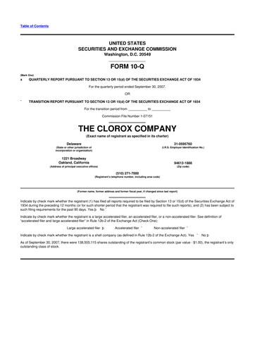 Thumbnail Clorox 10-Q Quarterly Report FY 