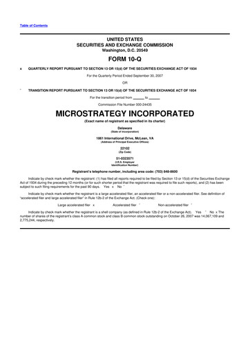 Miniature Strategy 
 (MicroStrategy) 10-Q Rapport trimestriel  