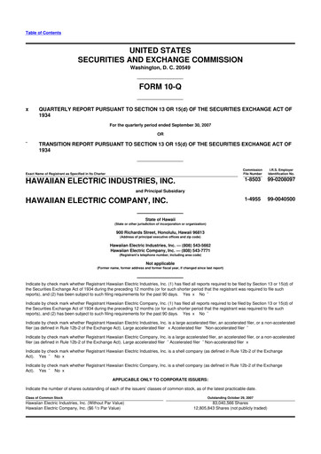 Thumbnail Hawaiian Electric Industries 10-Q Quarterly Report FY 