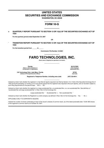 Miniature Faro Technologies
 10-Q Rapport trimestriel  