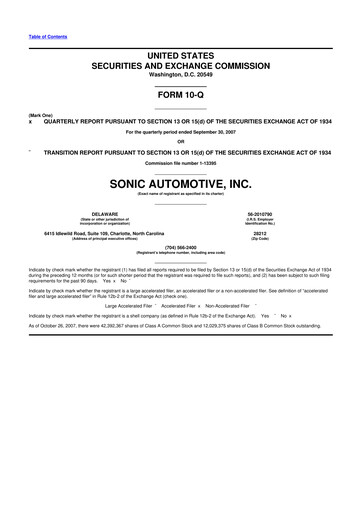 Thumbnail Sonic Automotive
 10-Q Quarterly Report FY 