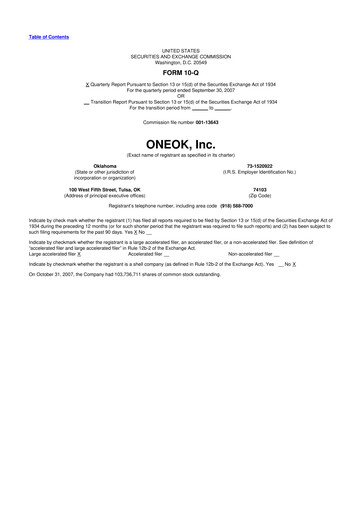 Vorschaubild Oneok 10-Q Quartalsbericht  