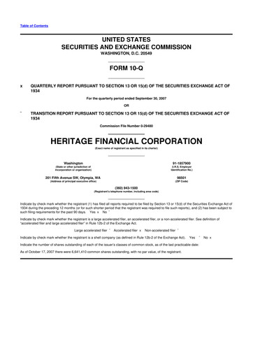 Thumbnail Heritage Financial 10-Q Quarterly Report FY 