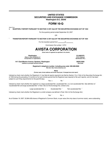 Thumbnail Avista
 10-Q Quarterly Report FY 