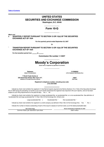 Thumbnail Moody's 10-Q Quarterly Report FY 