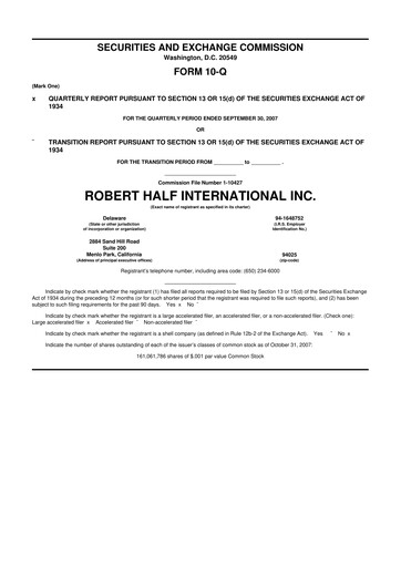 Miniature Robert Half 10-Q Rapport trimestriel  