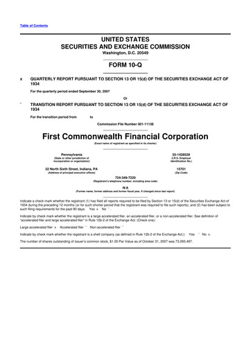 Thumbnail First Commonwealth Financial Corp 10-Q Quarterly Report FY 