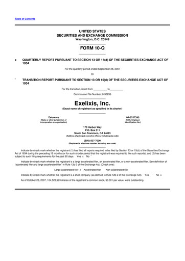 Thumbnail Exelixis 10-Q Quarterly Report FY 