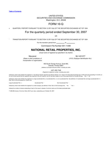 Thumbnail NNN REIT 10-Q Quarterly Report FY 