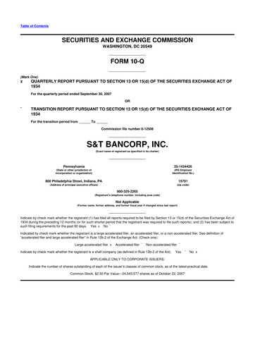 Thumbnail S&T Bancorp 10-Q Quarterly Report FY 