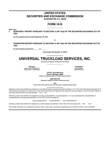 Thumbnail Universal Logistics Holdings 10-Q Quarterly Report FY 
