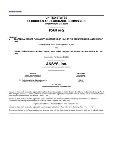 Vorschaubild Ansys 10-Q Quartalsbericht  