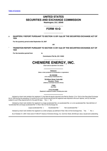 Thumbnail Cheniere Energy
 10-Q Quarterly Report FY 