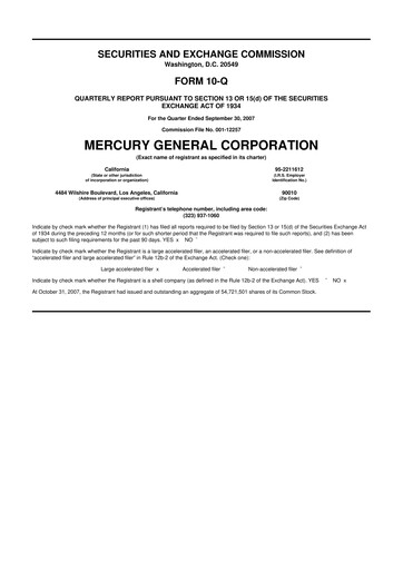 Thumbnail Mercury General
 10-Q Quarterly Report FY 