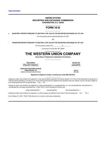 Thumbnail Western Union 10-Q Quarterly Report FY 