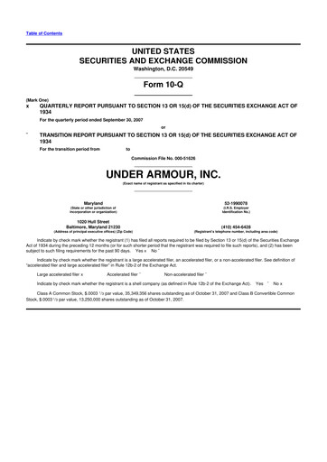 Vorschaubild Under Armour
 10-Q Quartalsbericht  