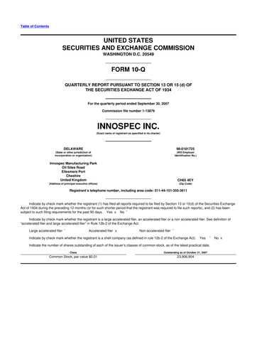 Thumbnail Innospec 10-Q Quarterly Report FY 