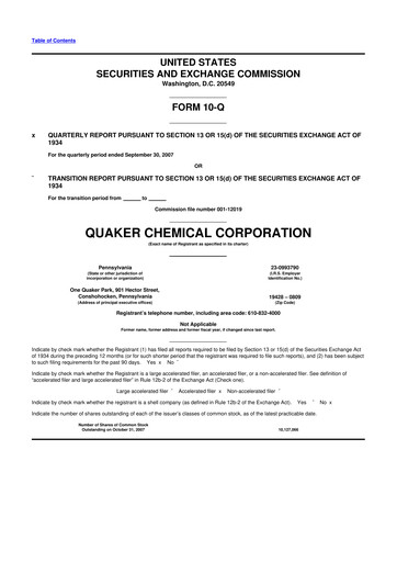 Miniature Quaker Houghton 10-Q Rapport trimestriel  