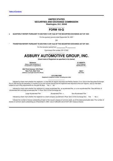 Miniature Asbury Automotive Group 10-Q Rapport trimestriel  