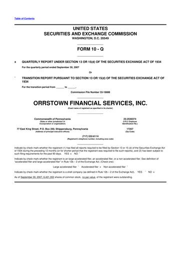Thumbnail Orrstown Financial Services 10-Q Quarterly Report FY 