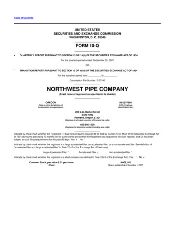 Thumbnail Northwest Pipe Company
 10-Q Quarterly Report FY 