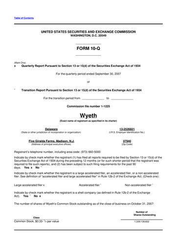 Miniature Wyeth 10-Q Rapport trimestriel  