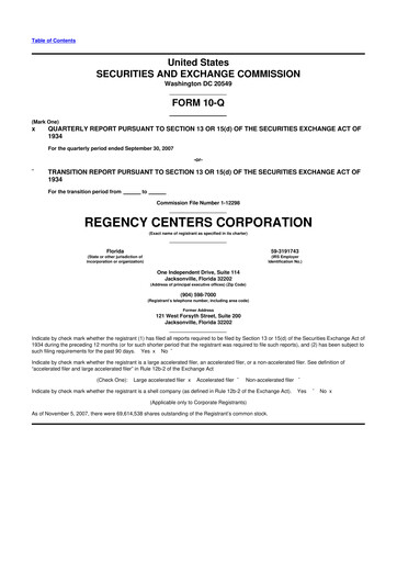 Thumbnail Regency Centers
 10-Q Quarterly Report FY 