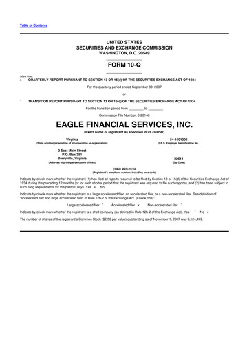 Thumbnail Eagle Financial Services 10-Q Quarterly Report FY 