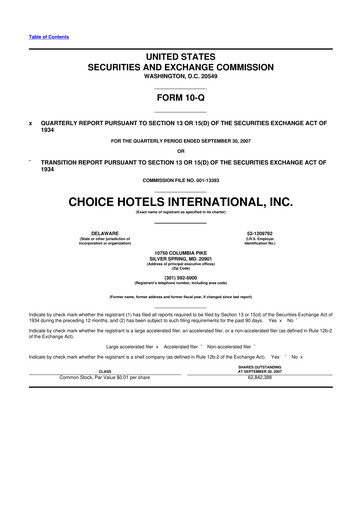 Miniature Choice Hotels International 10-Q Rapport trimestriel  