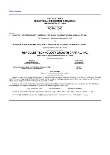 Thumbnail Hercules Capital
 10-Q Quarterly Report FY 