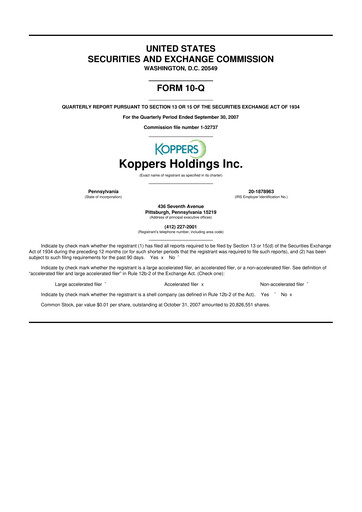 Thumbnail Koppers Holdings 10-Q Quarterly Report FY 