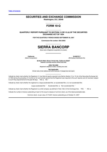 Thumbnail Sierra Bancorp
 10-Q Quarterly Report FY 