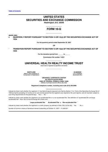 Vorschaubild Universal Health Realty Income Trust 10-Q Quartalsbericht  