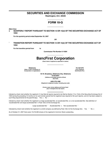 Thumbnail BancFirst 10-Q Quarterly Report FY 